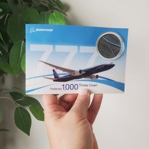 BOEING 777 1000th DELIVERY TOKEN / COIN ON CARD + 3 OTHER BOEING COINS /TOKEN